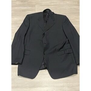 Men's Canali Italian Solid Black‎ Pure Wool Suit Blazer 58L